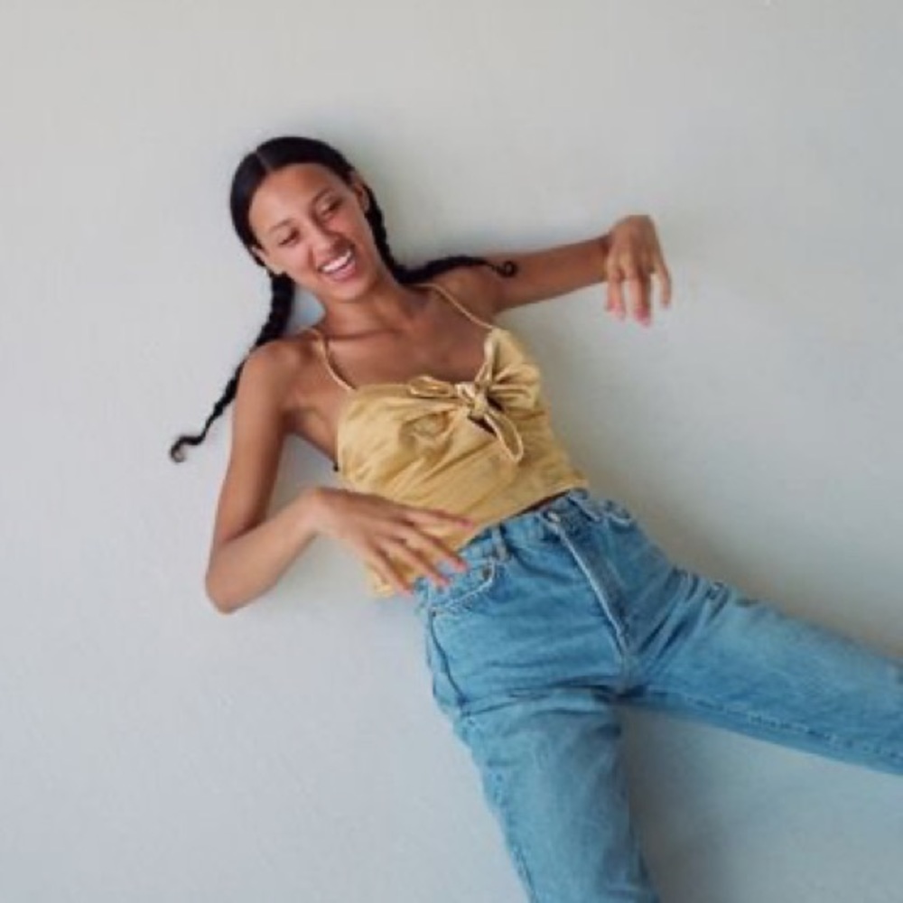 Urban Outfitters Motel Tie Front Satin Cami- Size Small- Gold/ Ochre